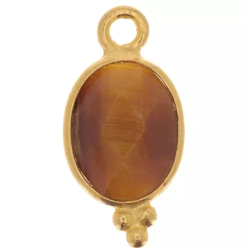 Breloque facettée avec petites boules 14x7mm - Arg 925 Plaqué Or - Oeil de tigre