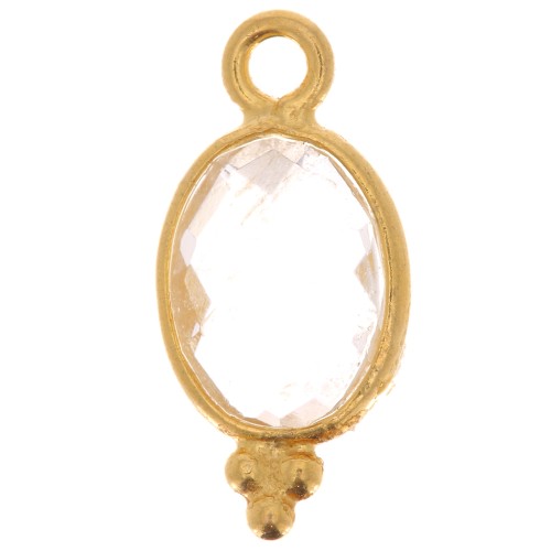 Breloque facettée avec petites boules 14x7mm Arg 925 Plaqué Or - Cristal de roche