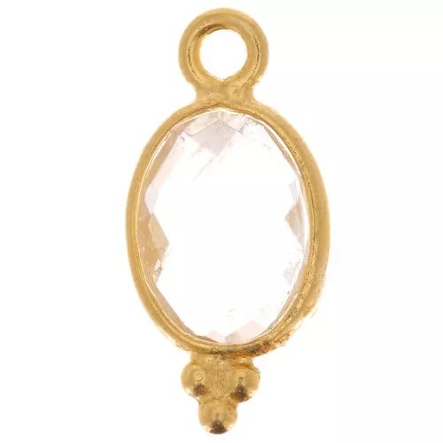 Breloque facettée avec petites boules 14x7mm Arg 925 Plaqué Or - Cristal de roche