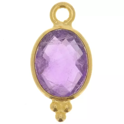 Breloque facettée avec petites boules 14x7 mm - Argent 925 Plaqué Or - Amethyste