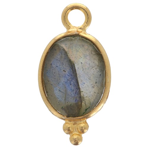 Breloque facettée avec petites boules 14x7 mm - Arg 925 Plaqué Or - Labradorite
