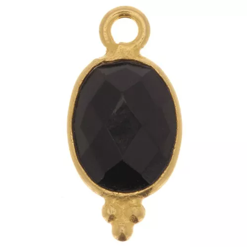 Breloque facettée avec petites boules 14x7 mm - Argent 925 Plaqué Or - Onyx noir