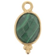 Breloque ovale facettée - petites boules 14x7mm - Argent 925 Plaqué Or - Malachite