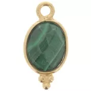 Breloque ovale facettée - petites boules 14x7mm - Argent 925 Plaqué Or - Malachite