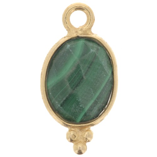 Breloque ovale facettée - petites boules 14x7mm - Argent 925 Plaqué Or - Malachite