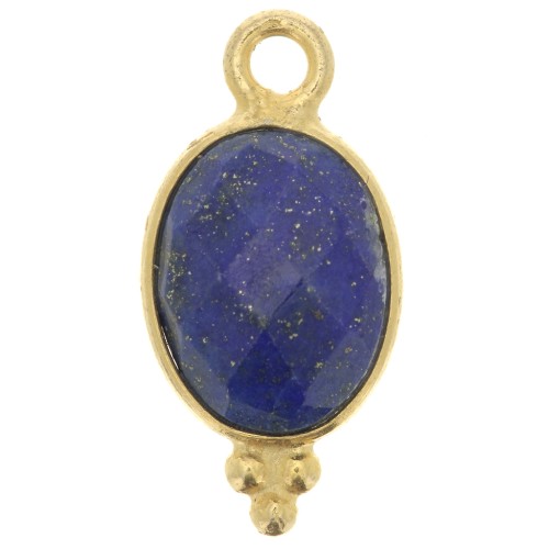 Breloque ovale facettée - petites boules 14x7mm - Arg 925 Plaqué Or - Lapis lazuli