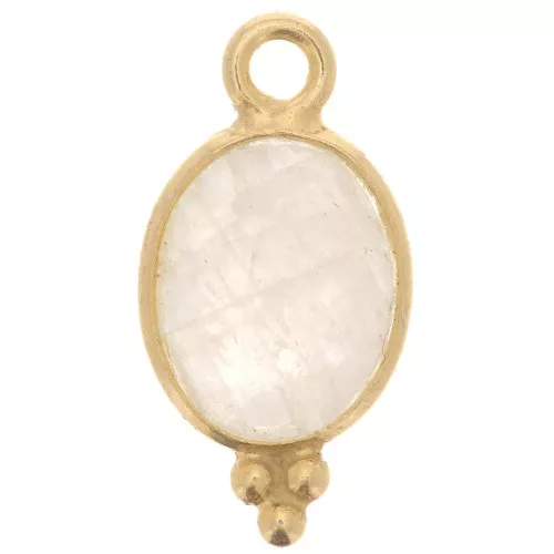Breloque ovale facettée - petites boules 14x7mm Arg 925 Plaqué Or - Pierre de lune