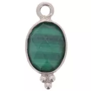 Breloque ovale facettée avec petites boules 14x7 mm - Argent 925 - Malachite x1