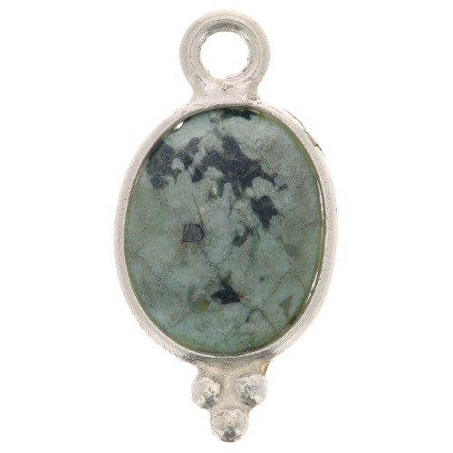 Breloque ovale facettée - petites boules 14x7mm Arg 925 - Turquoise Africaine x1