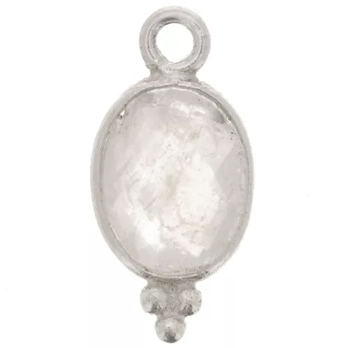 Breloque ovale facettée avec petites boules 14x7mm - Argent 925 - Pierre de lune