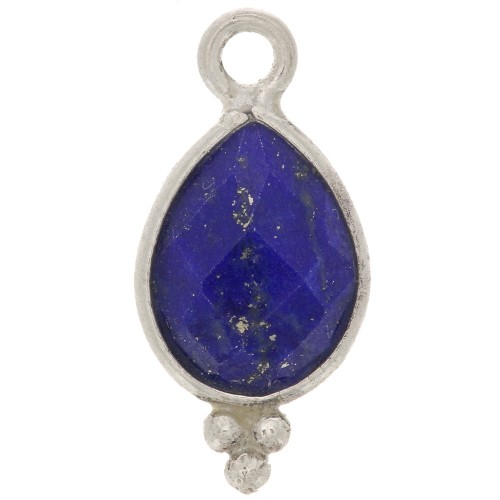 Breloque goutte facettée avec petites boules 14x7 mm - Argent 925 - Lapis lazuli