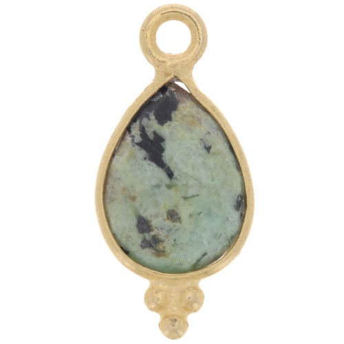 Breloque facettée et petites boules 14x7mm Arg 925 Plaqué Or Turquoise Africaine