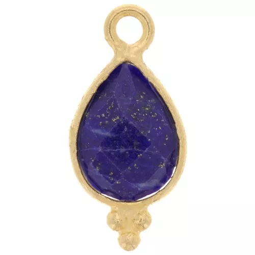 Breloque facettée et petites boules 14x7mm - Argent 925 Plaqué Or - Lapis lazuli