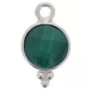 Breloque ronde facettée avec petites boules 7 mm - Argent 925 - Malachite x1