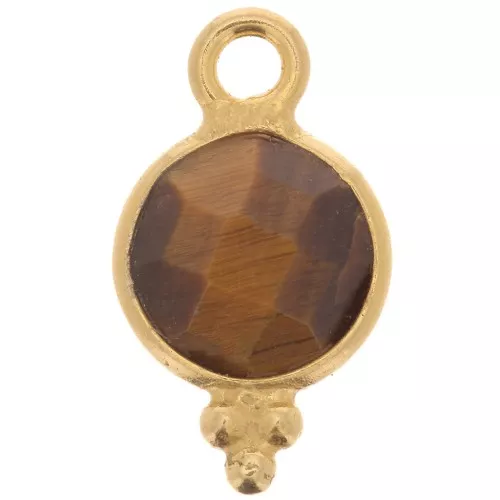 Breloque facettée avec petites boules 7mm - Arg 925 Plaqué Or - Oeil de tigre