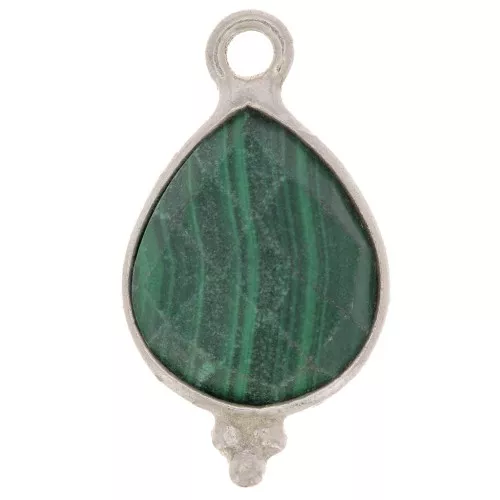 Breloque goutte facettée avec petites boules 16x9 mm Argent 925 - Malachite x1