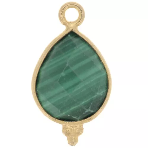Breloque facettée avec petites boules 16x9mm - Argent 925 Plaqué Or - Malachite