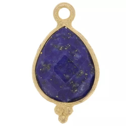 Breloque facettée avec petites boules 16x9mm Argent 925 Plaqué Or - Lapis lazuli
