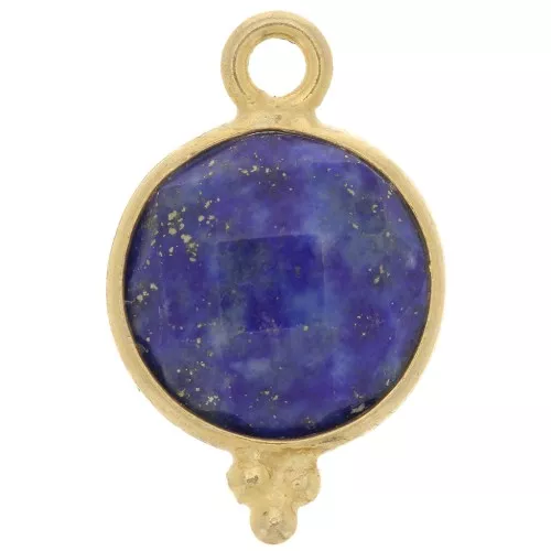 Breloque facettée avec petites boules 9mm - Arg 925 Plaqué Or - Lapis lazuli