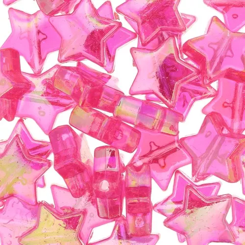 Perles étoiles irisées - 11 mm - Fuchsia AB x50