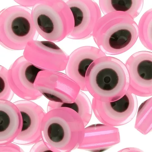 Perles rondes plates - oeil porte bonheur - 9.5x6 mm - Rose x10