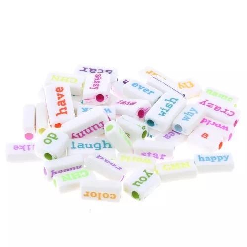 Assortiment de 60 perles rectangles mots & tailles aléatoires Blanc - Multicolore
