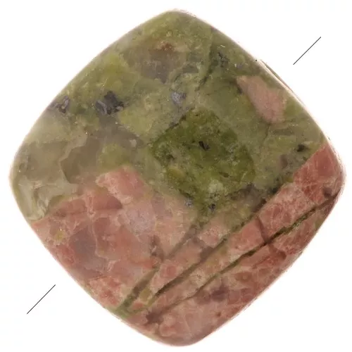 Perle plate carrée 8 mm en pierre gemme - Unakite x1