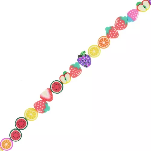 Perles fruits en pâte polymère 10 mm - Multicolore x38cm