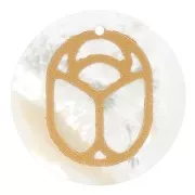 Pendentif rond plat 20 mm - scarabée gravé exclu Perles & Co - Nacre - Doré x1