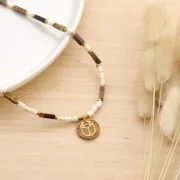 Pendentif rond plat 20 mm - scarabée gravé exclu Perles & Co - Nacre - Doré x1