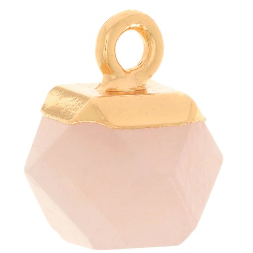 Breloque cube facetté 12x11mm imitation pierre gemme Quartz Rose - Doré x1
