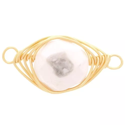 Intercalaire ovale 17x9 mm imitation pierre gemme howlite - Doré x1