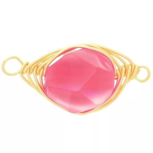 Intercalaire ovale 17x9 mm imitation pierre gemme Jade teintée - Fuchsia - Doré x1