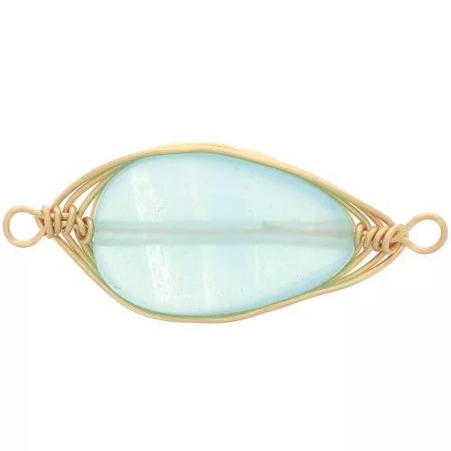 Intercalaire ovale 24x10 mm imitation gemme Jade teintée - Bleu veraman - Doré x1