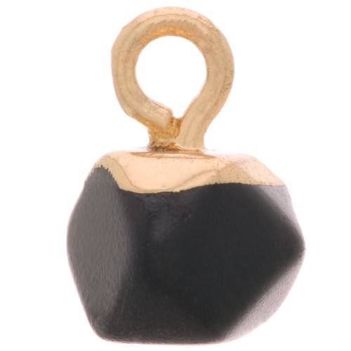 Breloque cube facetté 10x6 mm imitation pierre gemme Agate noire - Doré x1