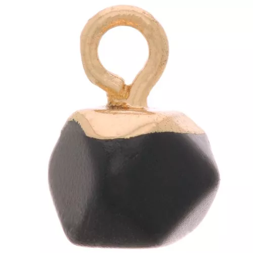Breloque cube facetté 10x6 mm imitation pierre gemme Agate noire - Doré x1