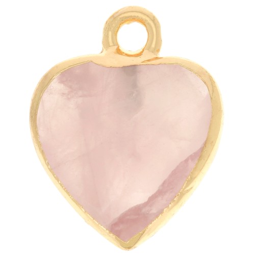 Breloque coeur facetté 16x13mm imitation gemme Quartz rose - Doré x1