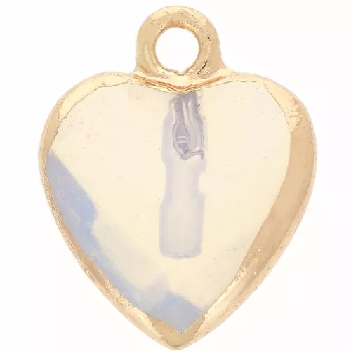 Breloque coeur facetté 16x13 mm imitation gemme Opale - Doré x1