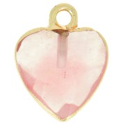 Breloque coeur facetté 16x13 mm imitation gemme Jade teinté - Rose - Doré x1|raw }}