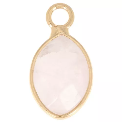 Breloque goutte facettée 17x9 mm imitation gemme Quartz rose - Doré