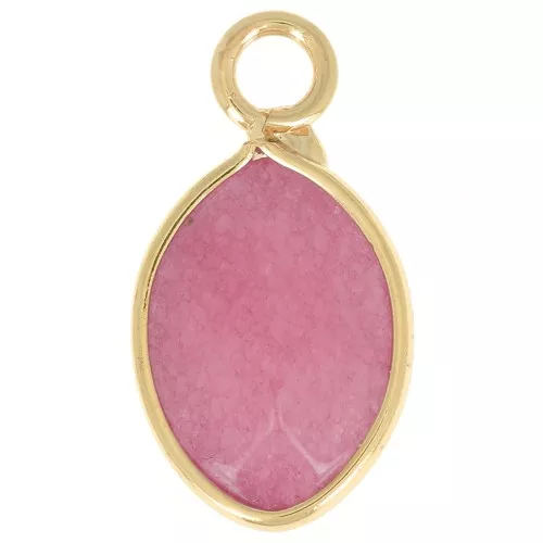 Breloque goutte facettée 17x9 mm imitation gemme Jade teinté - Rose - Doré x1