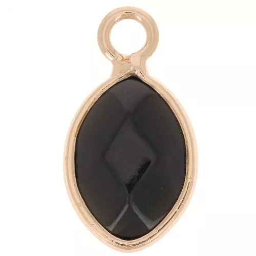 Breloque goutte facettée 17x9 mm imitation gemme Onyx - Doré x1