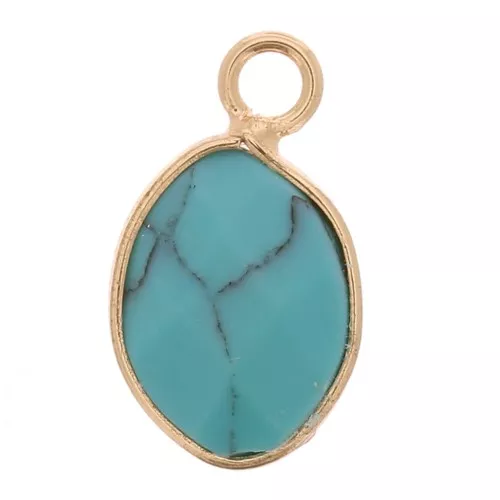 Breloque goutte facettée 17x9mm imitation gemme Turquoise - Doré x1