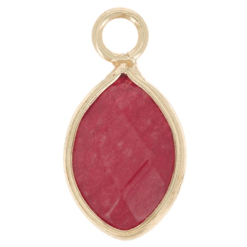 Breloque goutte facettée 17x9 mm imitation gemme Jade teinté - Fuchsia - Doré x1