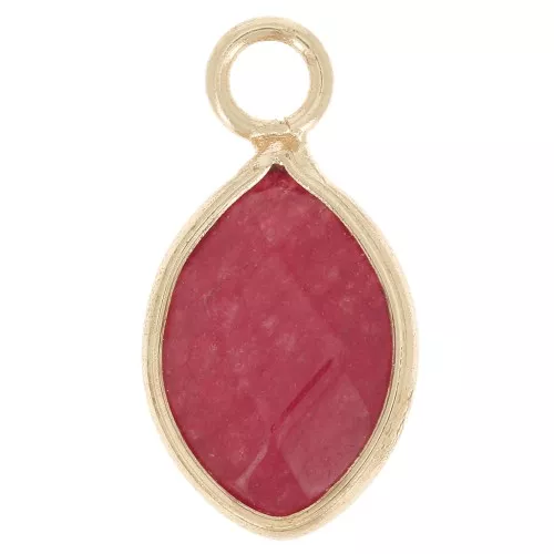 Breloque goutte facettée 17x9 mm imitation gemme Jade teinté - Fuchsia - Doré x1