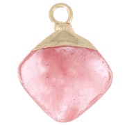 Pendentif losange facetté 21x16 mm imitation gemme Quartz rose - Doré x1|raw }}
