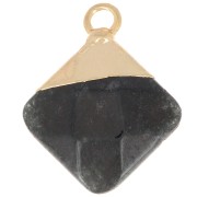 Pendentif losange facetté 21x16 mm imitation gemme Obsidienne Doré x1|raw }}