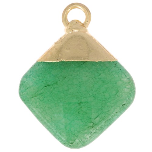 Pendentif losange facetté 21x16 mm imitation gemme Amazonite - Doré x1