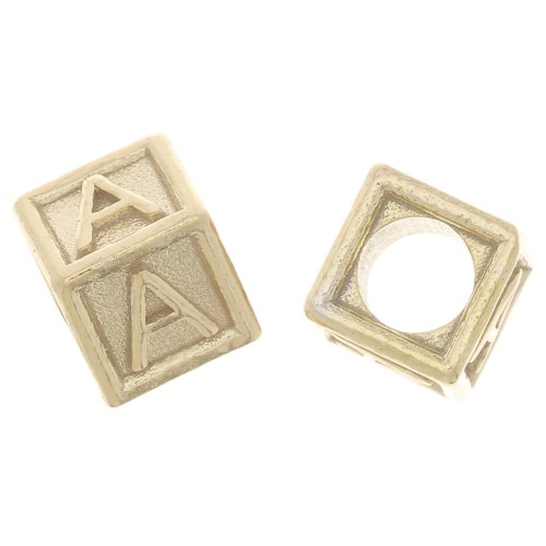 Perle lettre alphabet cube 5 mm avec gros trou - A - Argent 925 Doré à l'or fin x1