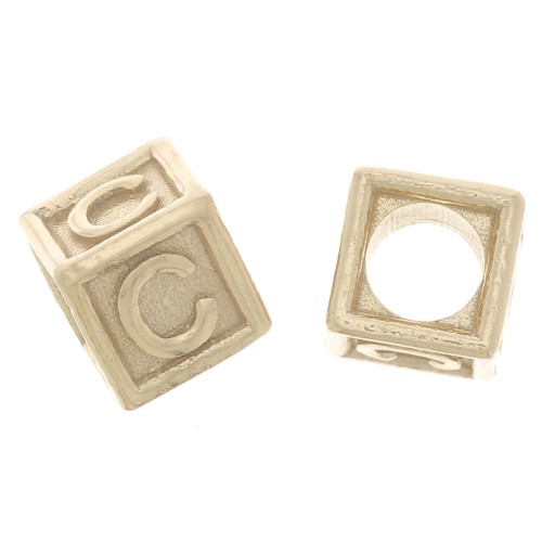 Perle lettre alphabet cube 5 mm avec gros trou - C - Argent 925 Doré à l'or fin x1